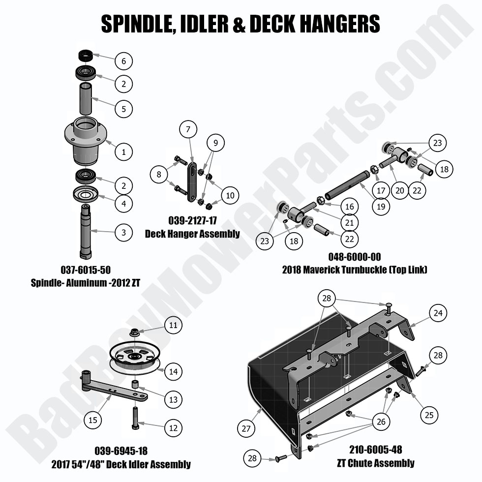 2019 Compact Outlaw - Spindle, Idler & Deck Hangers